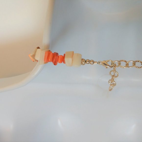 Handmade Valentines Heart Necklace with Peach Coral White Shell Beads 19 Inch - Picture 7 of 16
